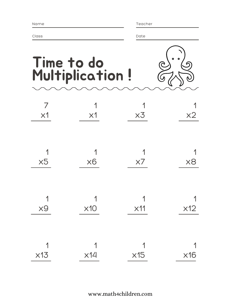 Multiply by one free test sheets download